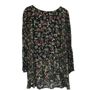 J. Jill Dark Floral‎ Print Tunic Dress Women's Long Sleeve Tiered Size L